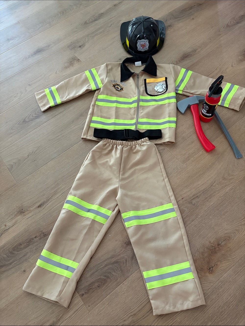 Kids Tan Firefighter Costume with Reflective Stripes
